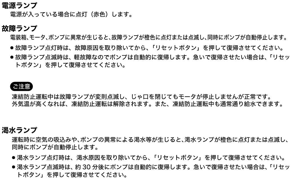 No.K1163 カワエースジェット JF250～750(-AP)の故障警報一覧 – 株式会社川本製作所