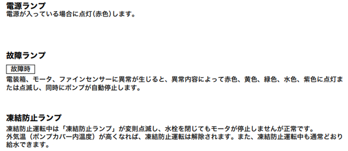 No.K2992 カワエースジェット JF2-1100,1500の故障警報一覧 – 株式会社川本製作所