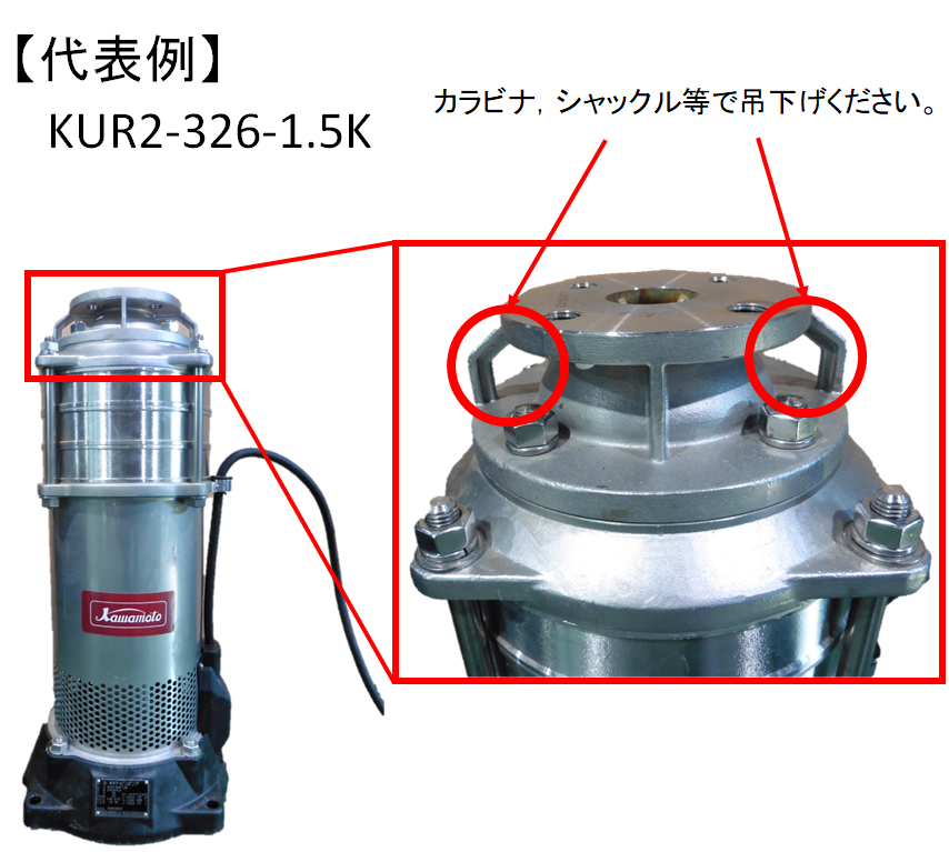 川本ポンプ50Hz ステンレス製水中タービンポンプ 三相200V 1.5kＷ KUR3